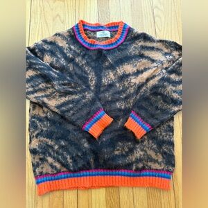 Funky tiger print crewneck sweater with multi-colour trim,  WL